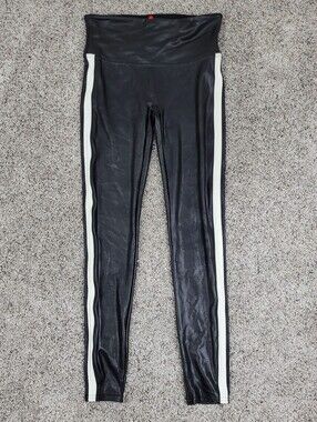 Spanx Faux Leather Stripe Leggings Womens Medium